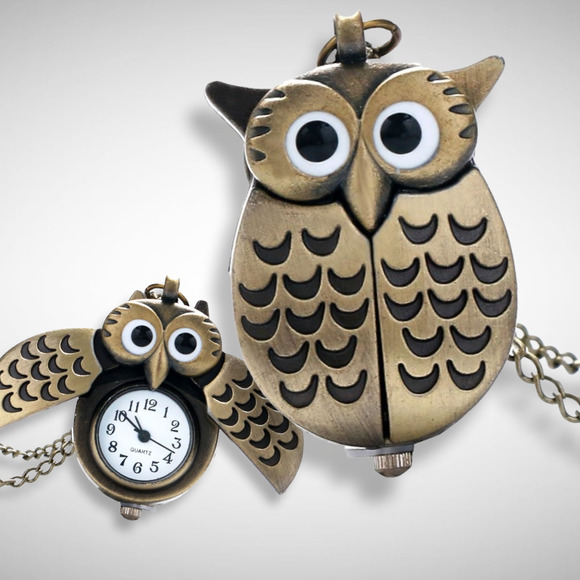 Accessories - Owl Watch Pendant NEW Bronze Metal Pocket Watch Necklace